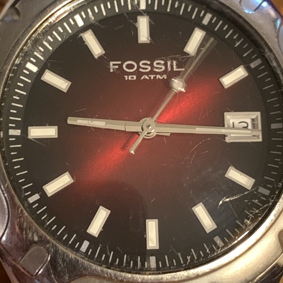 FOSSIL AM4056 RETRO DATE FUNCTION 100M STAINLESS MENS WATCH NEW BATTERY! - Picture 2 of 11
